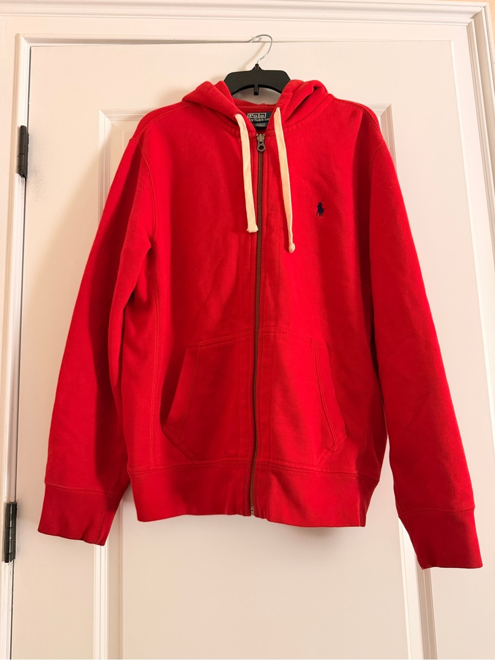 Polo by Ralph Lauren Red Zip-Up Hoodie Mens Sweatshirt Jacket Pony Horse Jockey